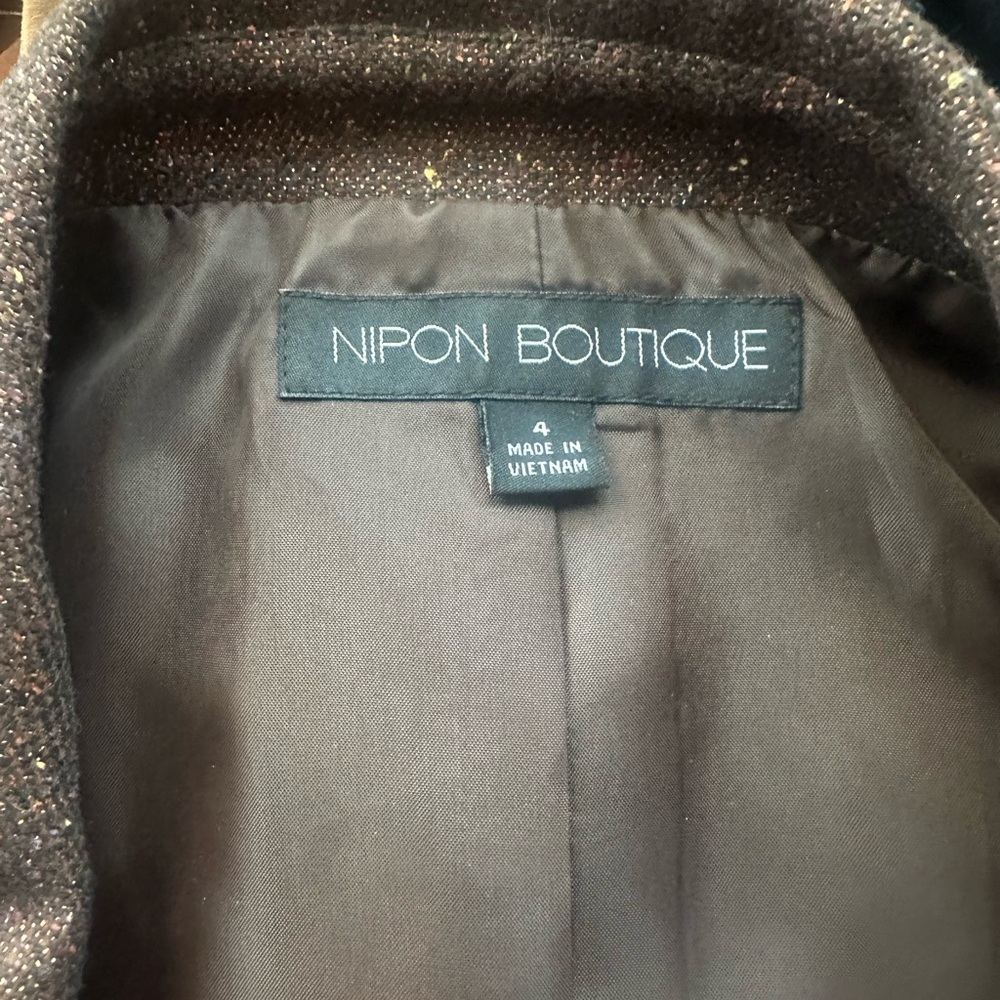 Nipon Boutique Bronze Metallic Tweed Skirt Suit Set Wool Blend Size 4 - Picture 10 of 11